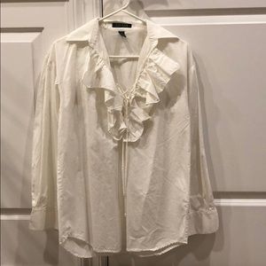 New vintage Ralph Lauren 100% cotton ruffle collar lace up front poet blouse top